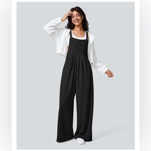 Halara Black Pockets Waffle Casual Overalls Size Large